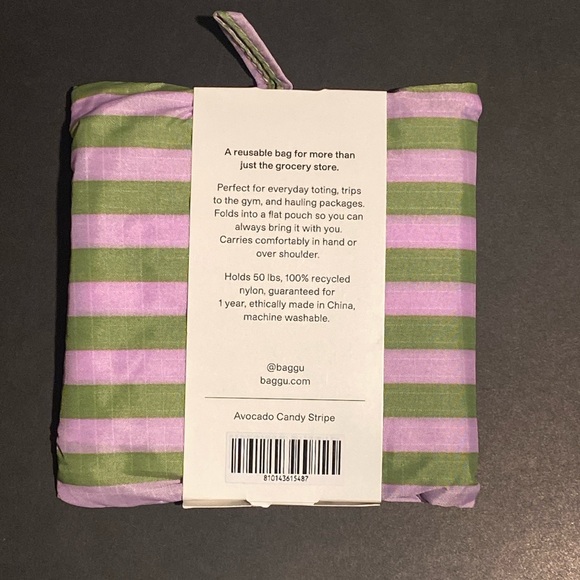 NWT BAGGU AVOCADO CANDY STRIPE Standard Size Reusable Bag bvr - Picture 2 of 5